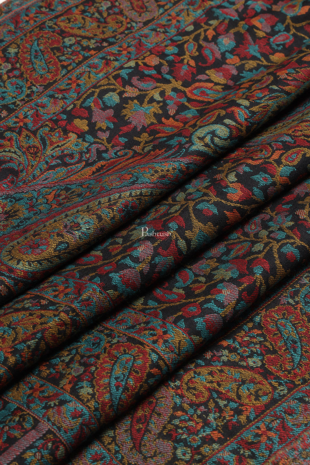 Pashtush India Womens Stoles Pashtush Womens Extra Fine Wool Stole, Woven Ethnic Weave  Design, Black