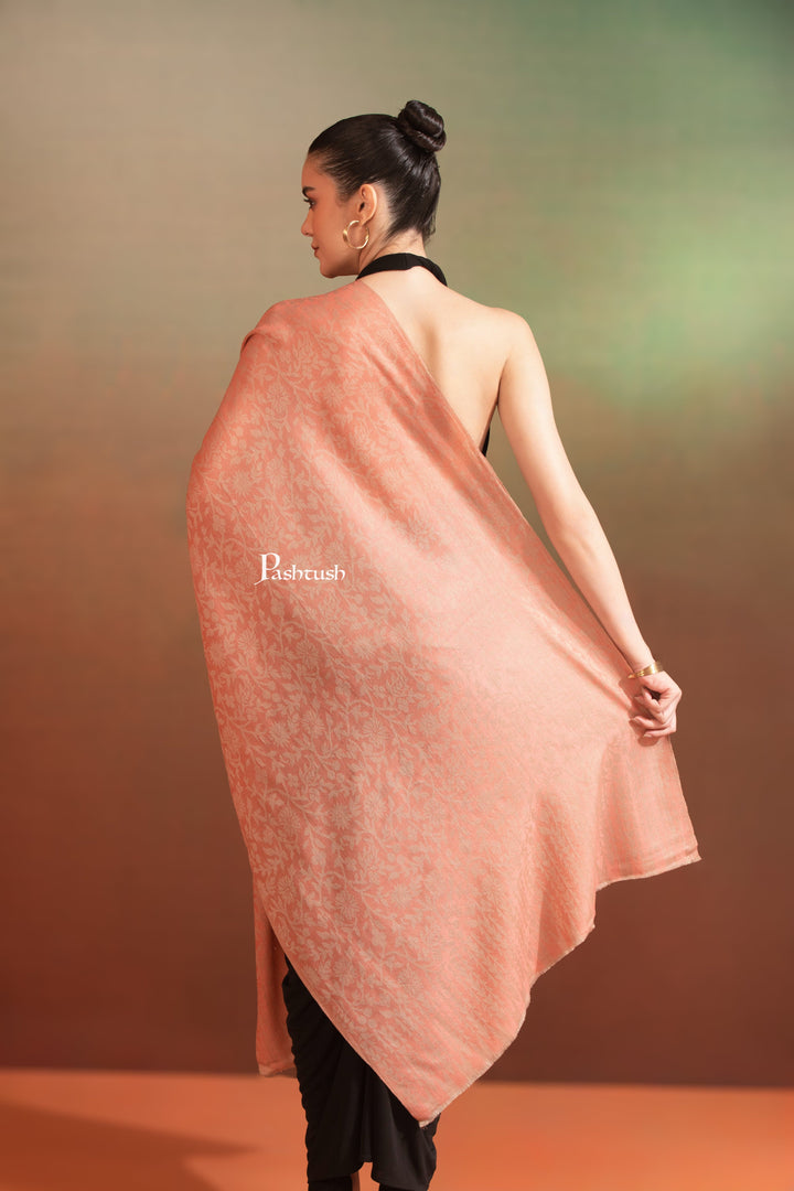 Pashtush India Womens Stoles and Scarves Scarf Pashtush Womens Extra Fine Wool Stole, Woven Floral, Subtle Design, maroon