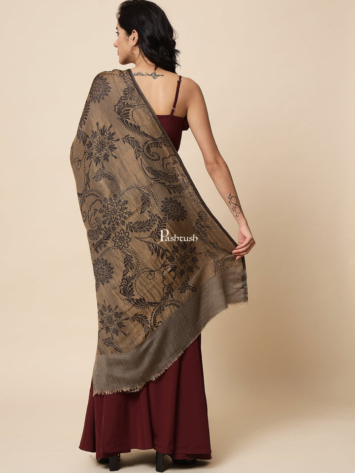 Pashtush India Womens Stoles and Scarves Scarf Pashtush Womens, Extra Fine Wool, Twilight Scarf, With Shimmery Metallic Zari Thread Weave Black