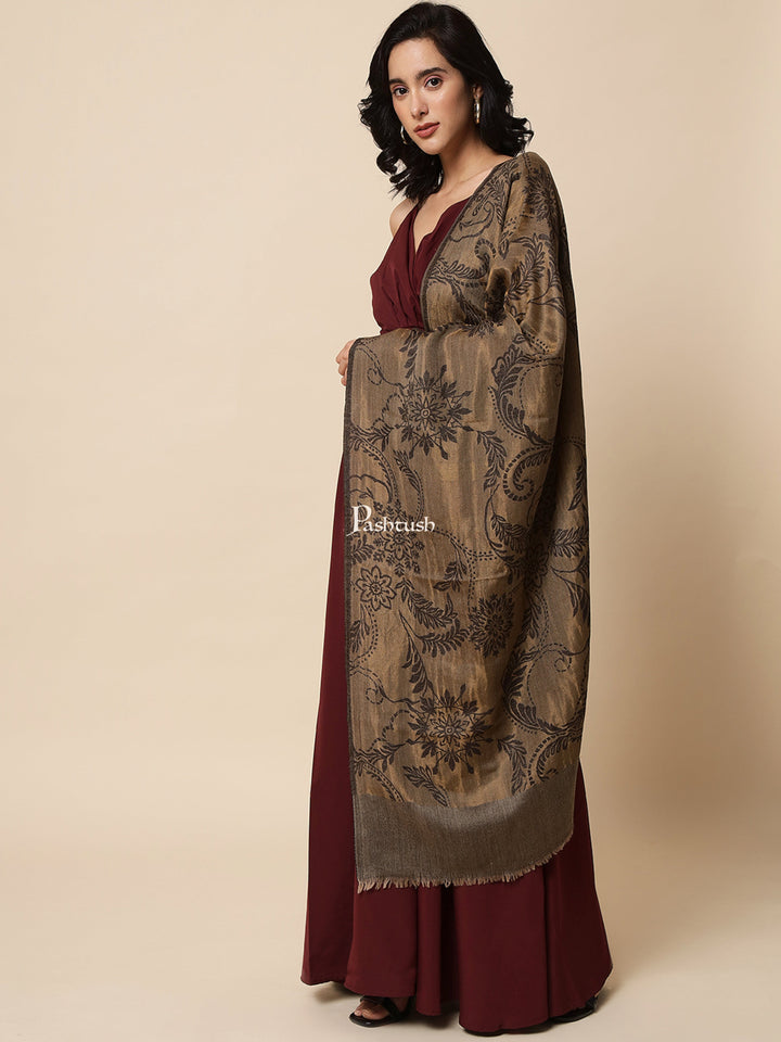 Pashtush India Womens Stoles and Scarves Scarf Pashtush Womens, Extra Fine Wool, Twilight Scarf, With Shimmery Metallic Zari Thread Weave Black