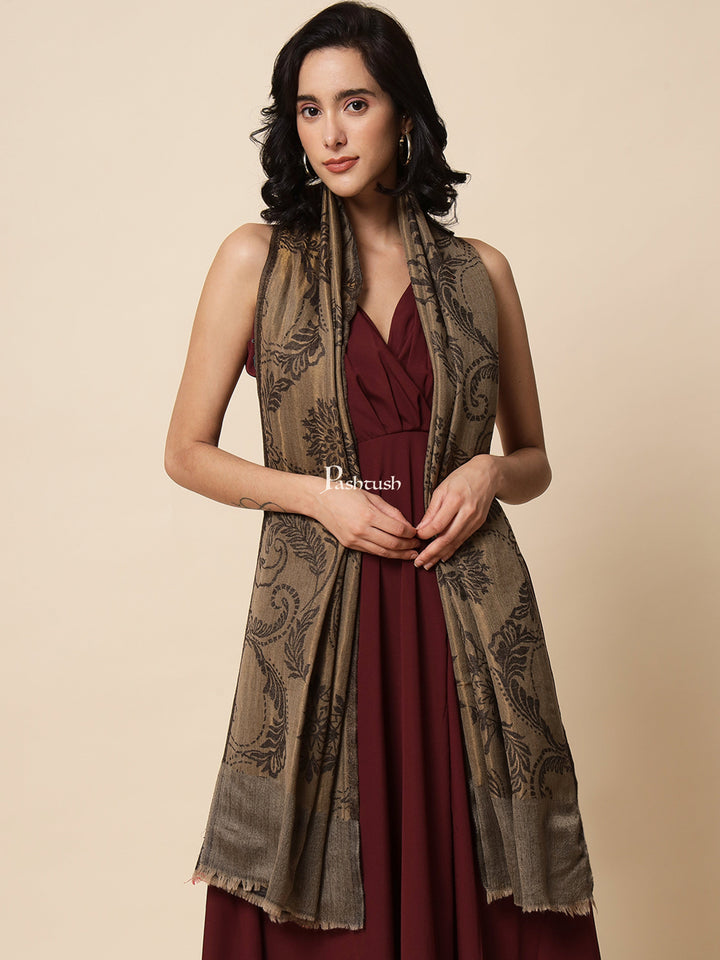 Pashtush India Womens Stoles and Scarves Scarf Pashtush Womens, Extra Fine Wool, Twilight Scarf, With Shimmery Metallic Zari Thread Weave Black