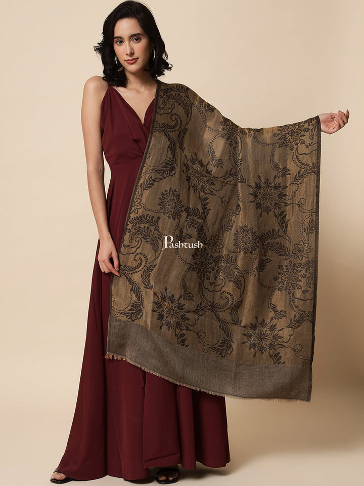 Pashtush India Womens Stoles and Scarves Scarf Pashtush Womens, Extra Fine Wool, Twilight Scarf, With Shimmery Metallic Zari Thread Weave Black