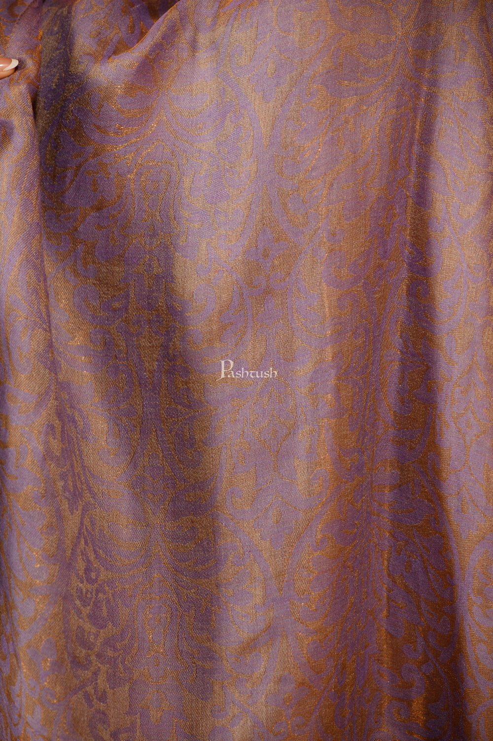 Pashtush India Womens Stoles and Scarves Scarf Pashtush Womens Extra Fine Wool twilight Stole With Zari Thread Weave, Grey