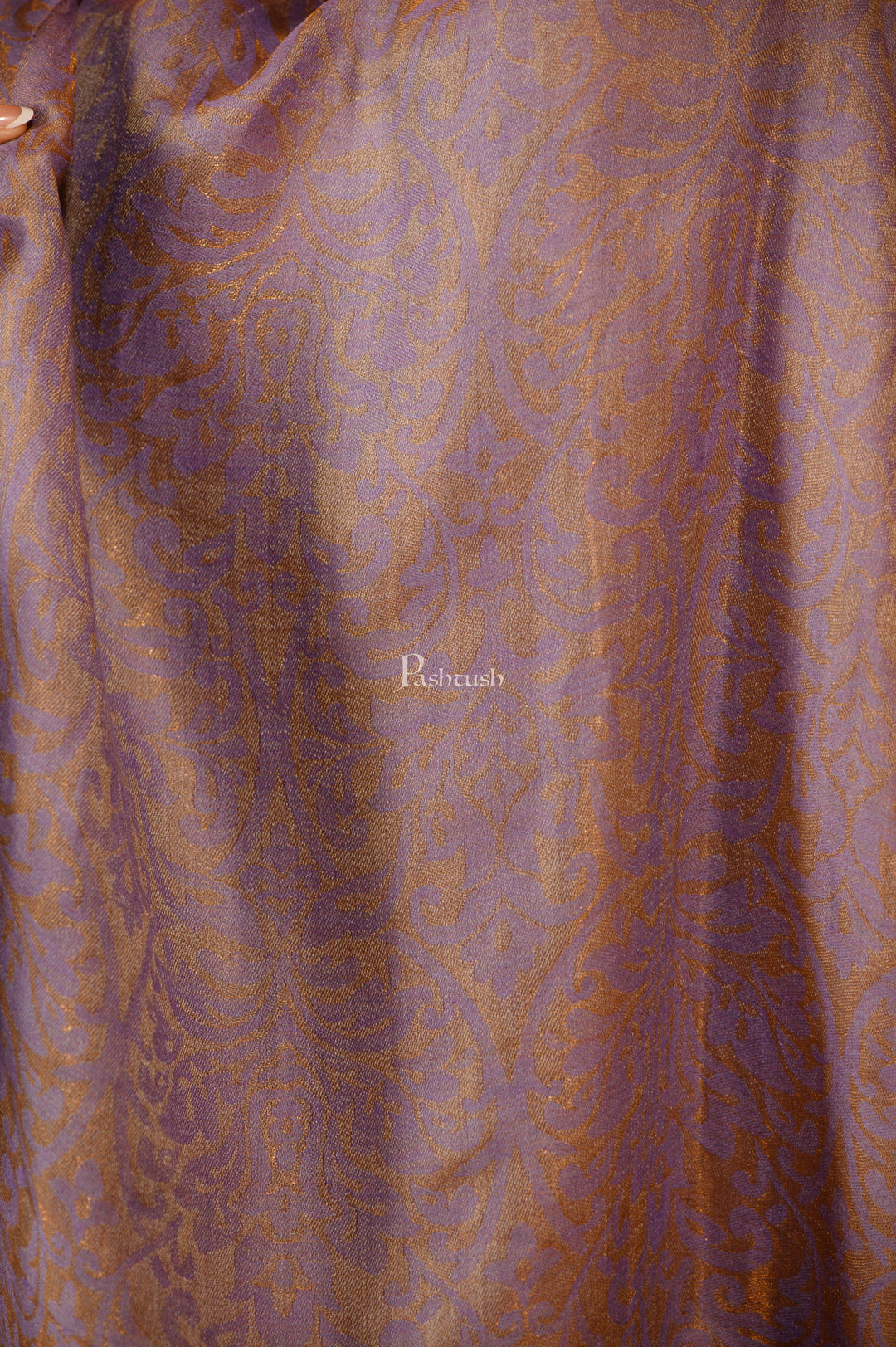 Pashtush India Womens Stoles and Scarves Scarf Pashtush Womens Extra Fine Wool twilight Stole With Zari Thread Weave, Grey