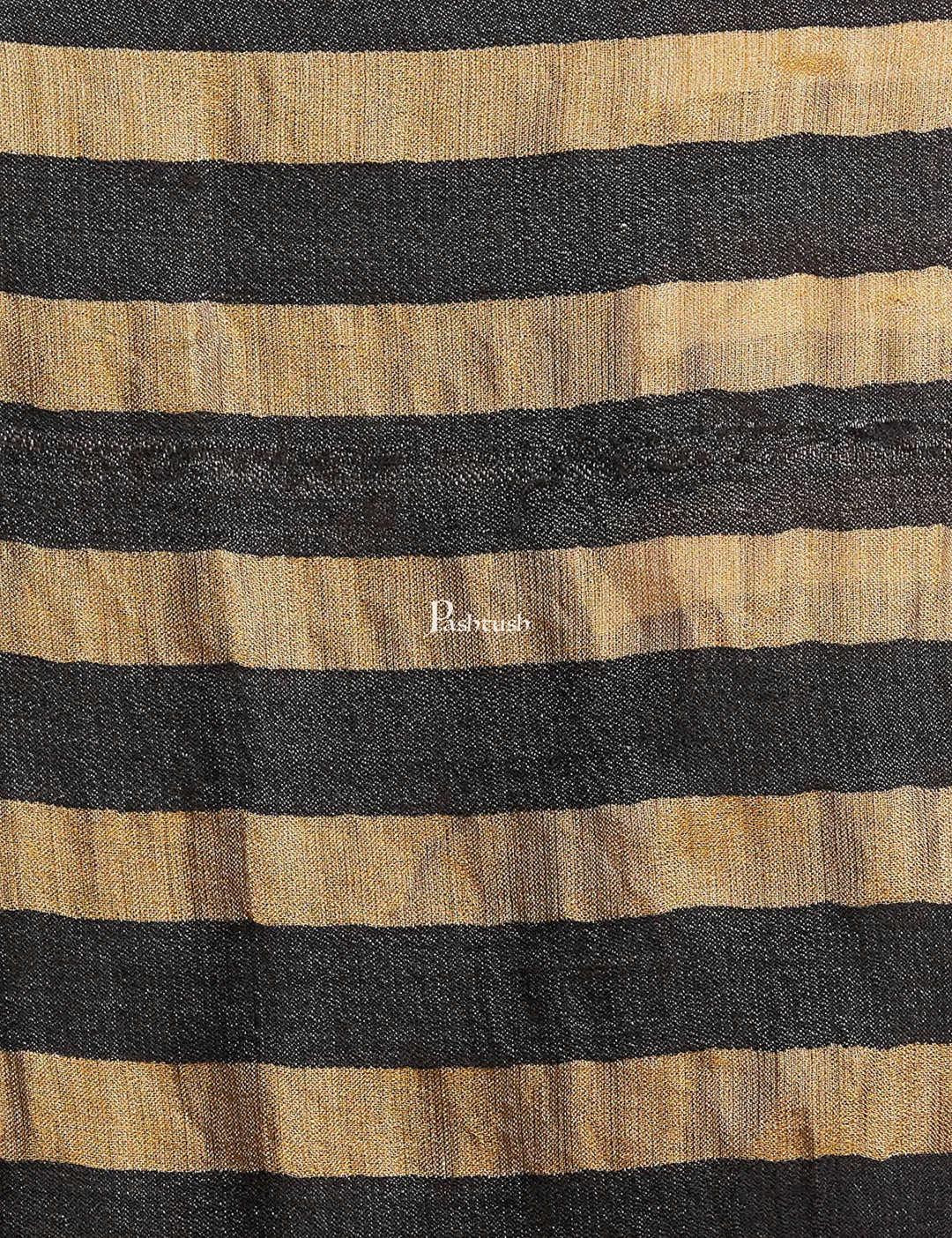 Pashtush India Womens Stoles and Scarves Scarf Pashtush Womens, Extra Fine Wool, Twilight Striped Scarf, With Shimmery Metallic Zari Thread Weave Black