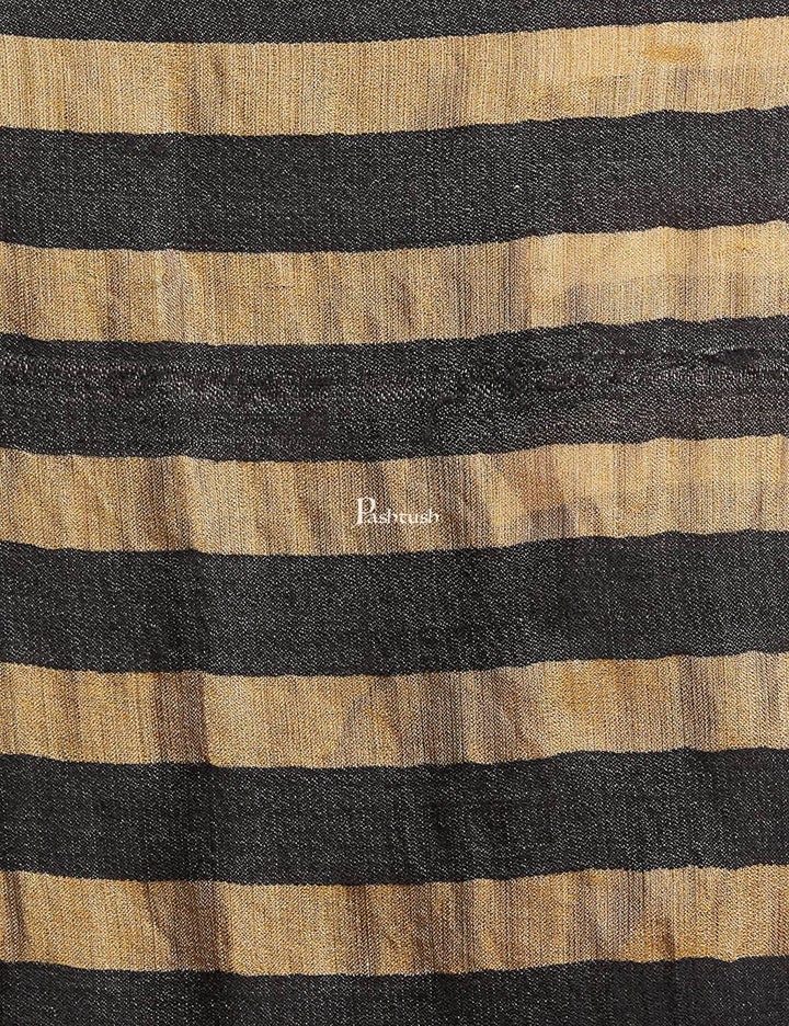 Pashtush India Womens Stoles and Scarves Scarf Pashtush Womens, Extra Fine Wool, Twilight Striped Scarf, With Shimmery Metallic Zari Thread Weave Black