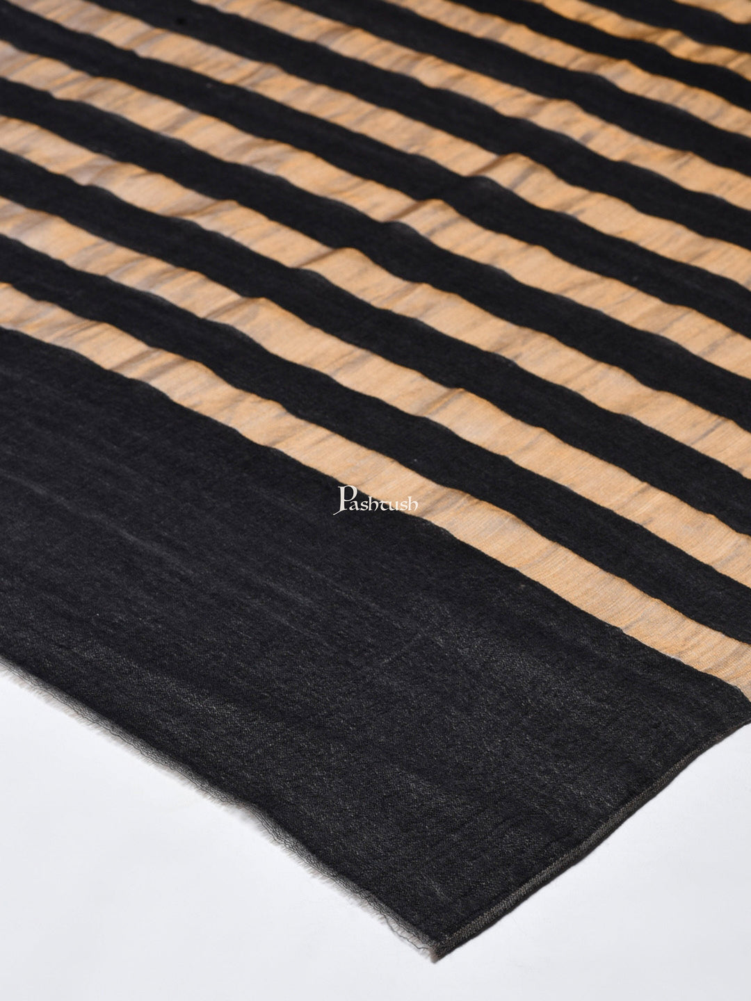 Pashtush India Womens Stoles and Scarves Scarf Pashtush Womens, Extra Fine Wool, Twilight Striped Scarf, With Shimmery Metallic Zari Thread Weave Black