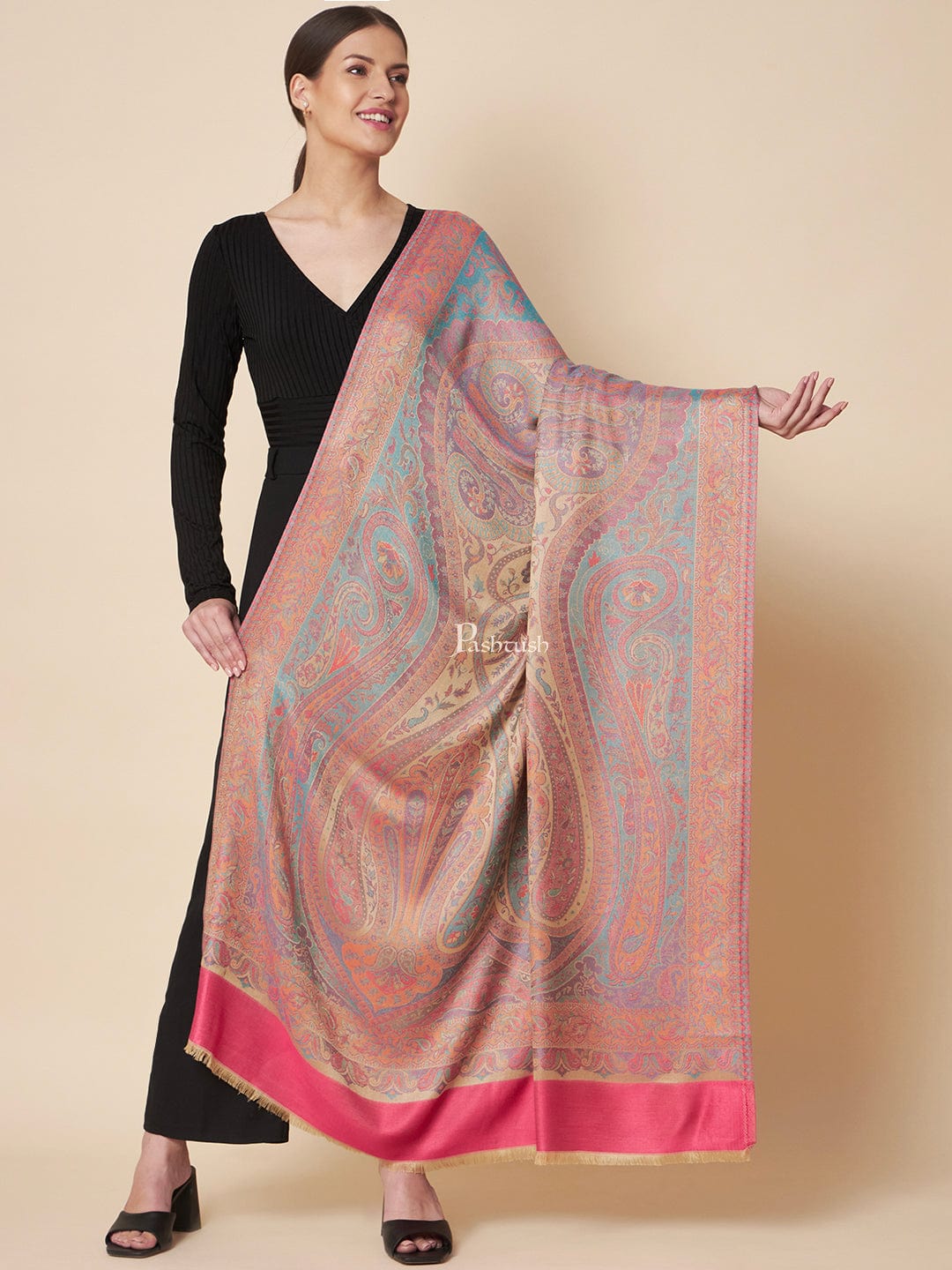 Pashtush India Womens Shawls Pashtush Womens Extra Soft Bamboo Shawl, Extra Soft Jamawar Paisley Design, Multicolour