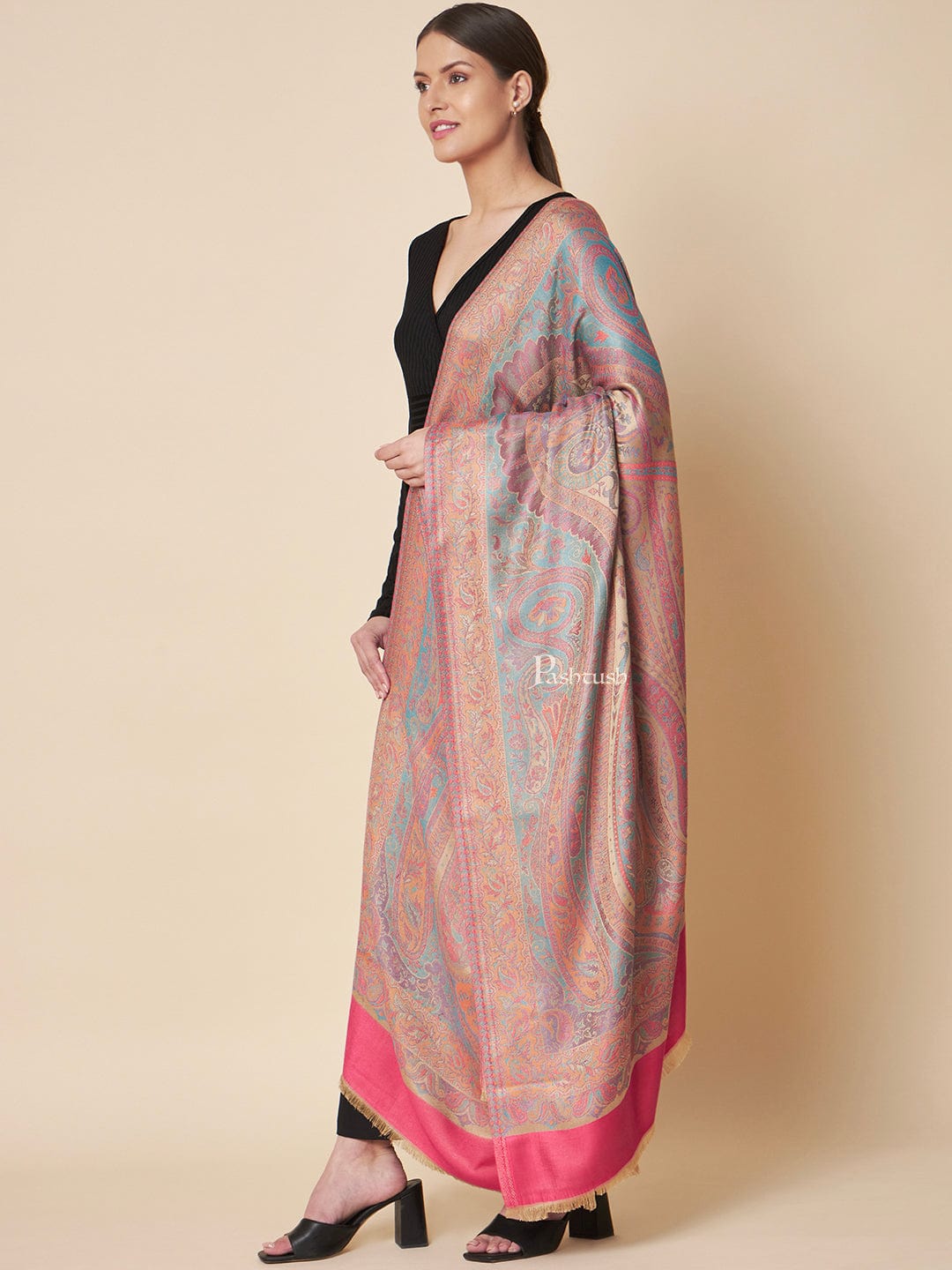 Pashtush India Womens Shawls Pashtush Womens Extra Soft Bamboo Shawl, Extra Soft Jamawar Paisley Design, Multicolour