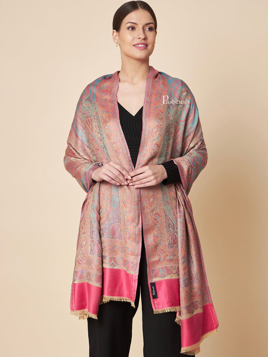 Pashtush India Womens Shawls Pashtush Womens Extra Soft Bamboo Shawl, Extra Soft Jamawar Paisley Design, Multicolour