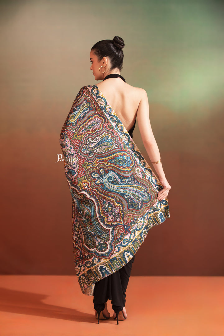 Pashtush India Womens Shawls Pashtush Womens Extra Soft Bamboo Shawl, Printed Paisley Design, Multicolour