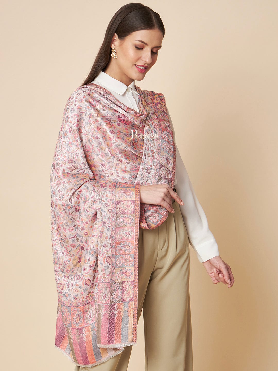 Pashtush India Womens Stoles and Scarves Scarf Pashtush Womens Extra Soft Bamboo Stole, Ethnic  Design, Multicolour