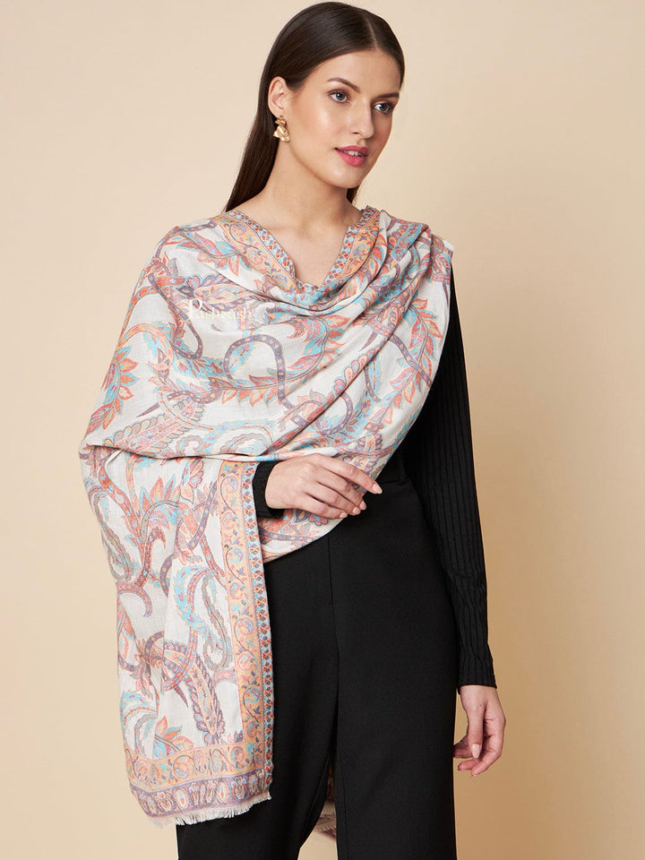 Pashtush India Womens Stoles and Scarves Scarf Pashtush Womens Extra Soft Bamboo Stole, Peruvian Paisleys Woven Design, Ivory
