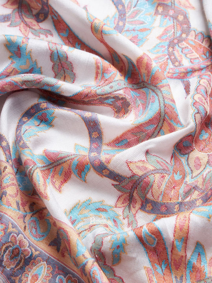 Pashtush India Womens Stoles and Scarves Scarf Pashtush Womens Extra Soft Bamboo Stole, Peruvian Paisleys Woven Design, Ivory
