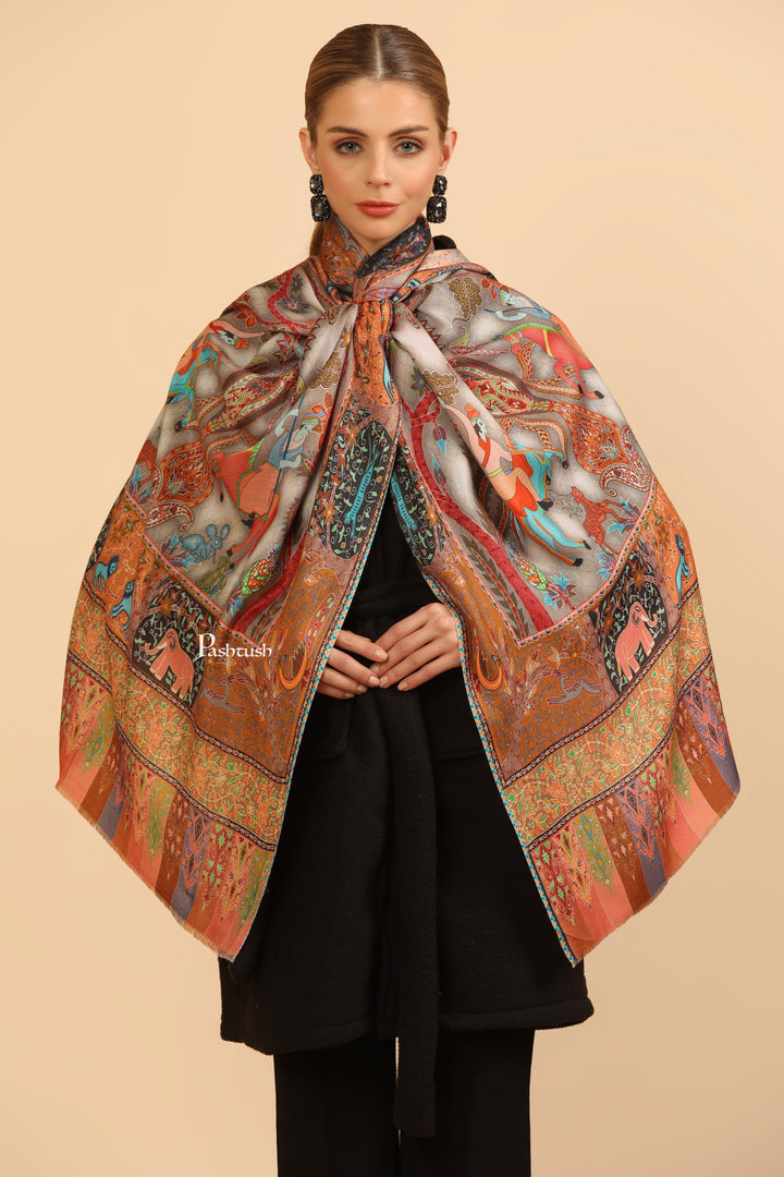 Pashtush India Womens Stoles and Scarves Scarf Pashtush Womens Extra Soft Bamboo Stole, Printed Paisley Design, Multicolour