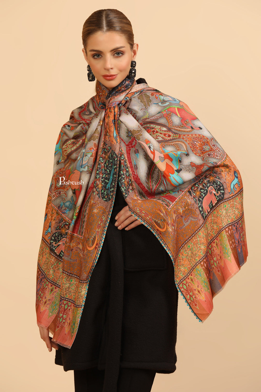 Pashtush India Womens Stoles and Scarves Scarf Pashtush Womens Extra Soft Bamboo Stole, Printed Paisley Design, Multicolour