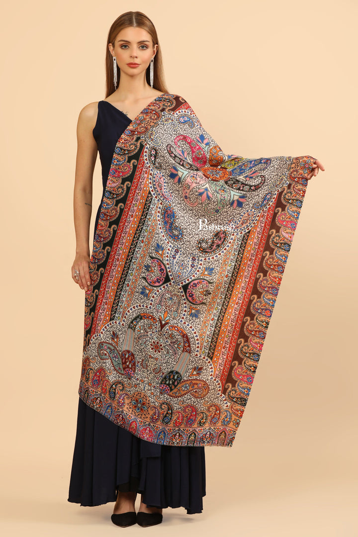 Pashtush India Womens Stoles Pashtush Womens Extra Soft Bamboo Stole, Printed Paisley Design, Multicolour