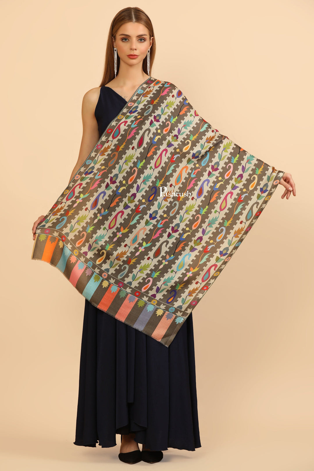Pashtush India Womens Stoles Pashtush Womens Extra Soft Bamboo Stole, Printed Paisley Design, Multicolour