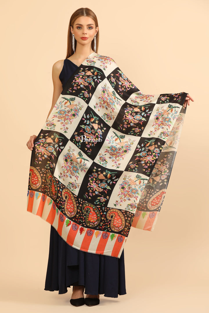 Pashtush India Womens Stoles Pashtush Womens Extra Soft Bamboo Stole, Printed Paisley Design, Multicolour