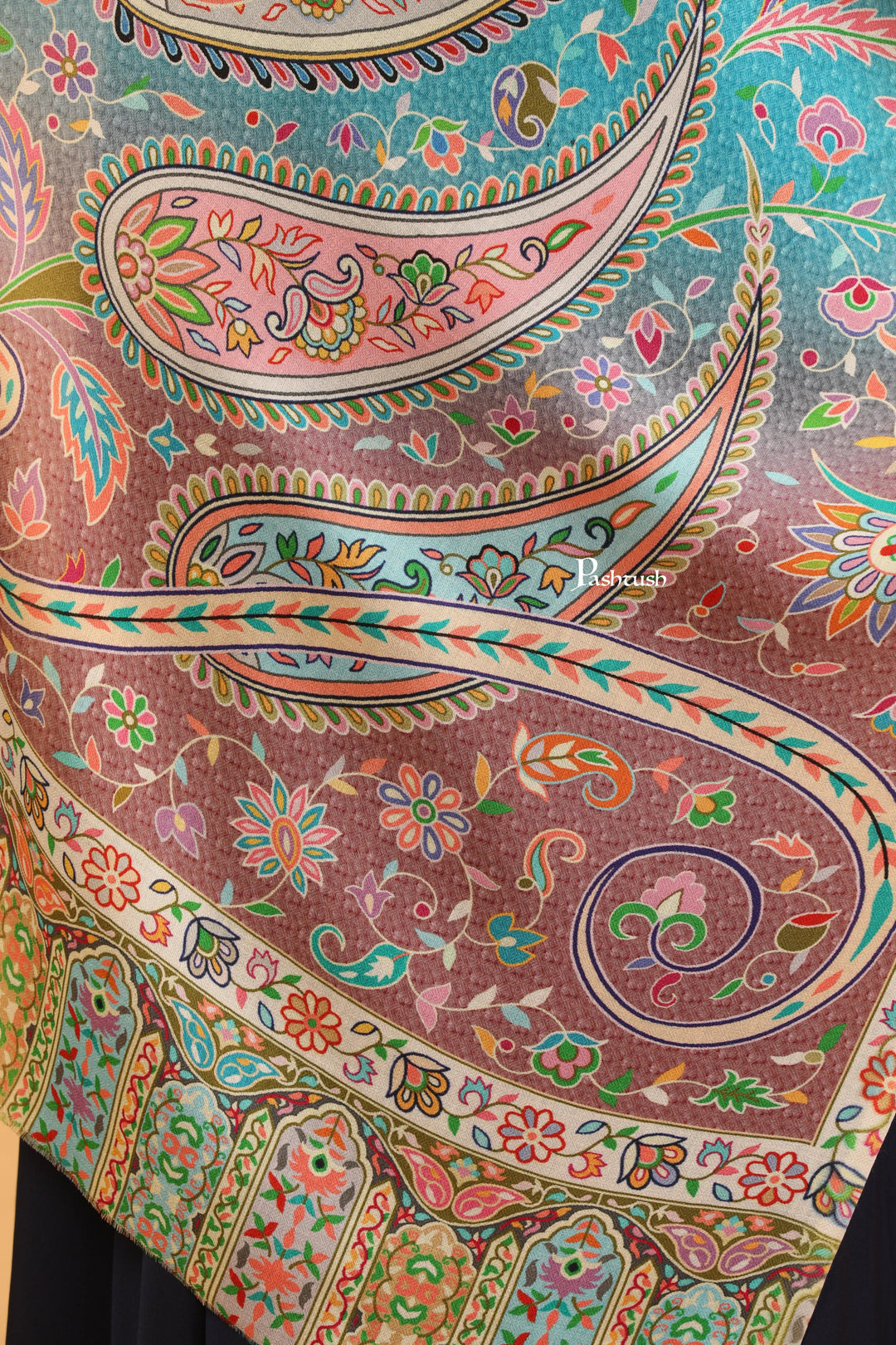 Pashtush India Womens Stoles Pashtush Womens Extra Soft Bamboo Stole, Printed Paisley Design, Multicolour