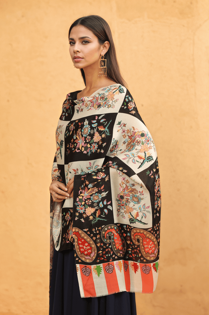 Pashtush India Womens Stoles Pashtush Womens Extra Soft Bamboo Stole, Printed Paisley Design, Multicolour