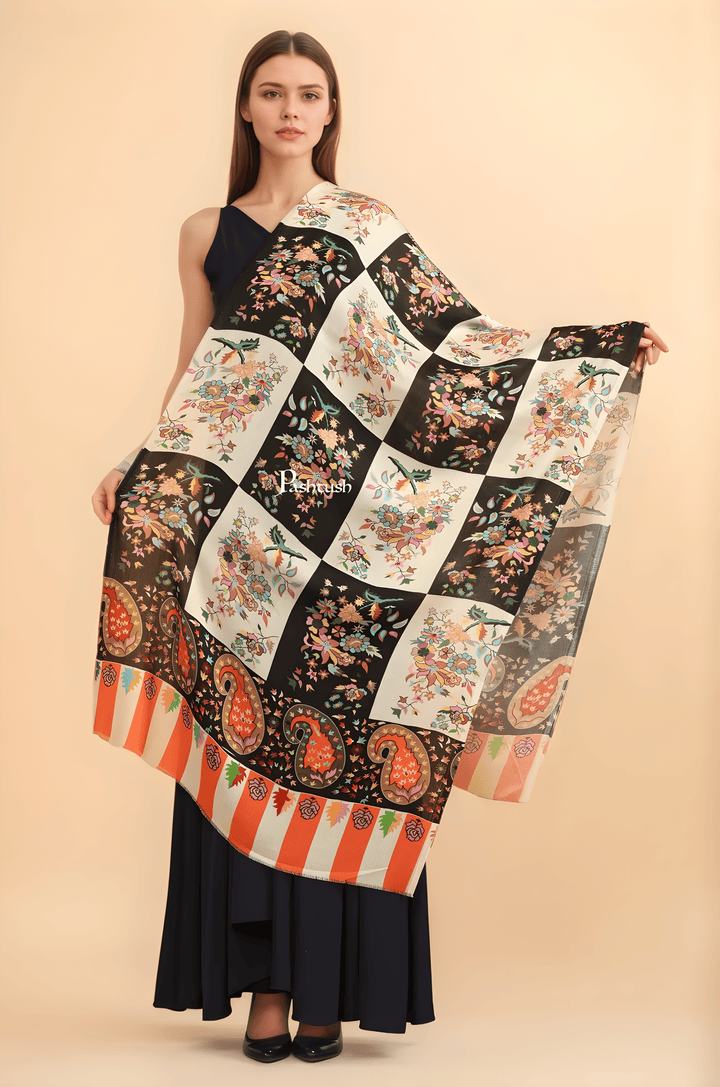 Pashtush India Womens Stoles Pashtush Womens Extra Soft Bamboo Stole, Printed Paisley Design, Multicolour