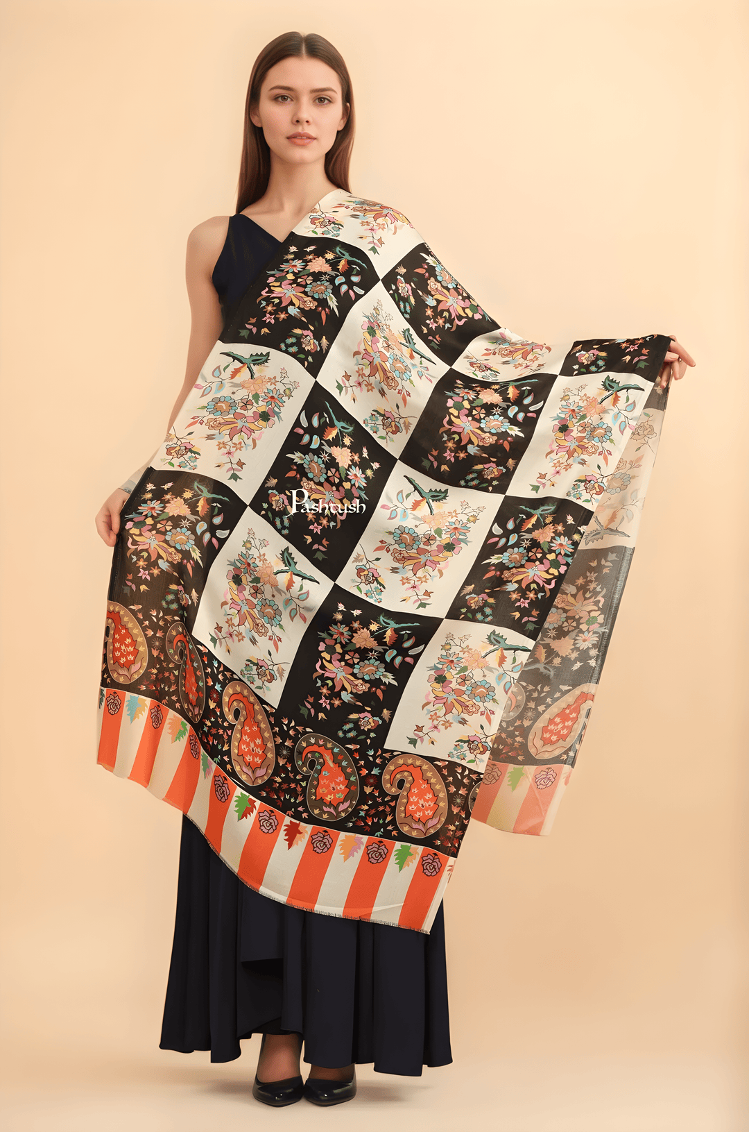 Pashtush India Womens Stoles Pashtush Womens Extra Soft Bamboo Stole, Printed Paisley Design, Multicolour