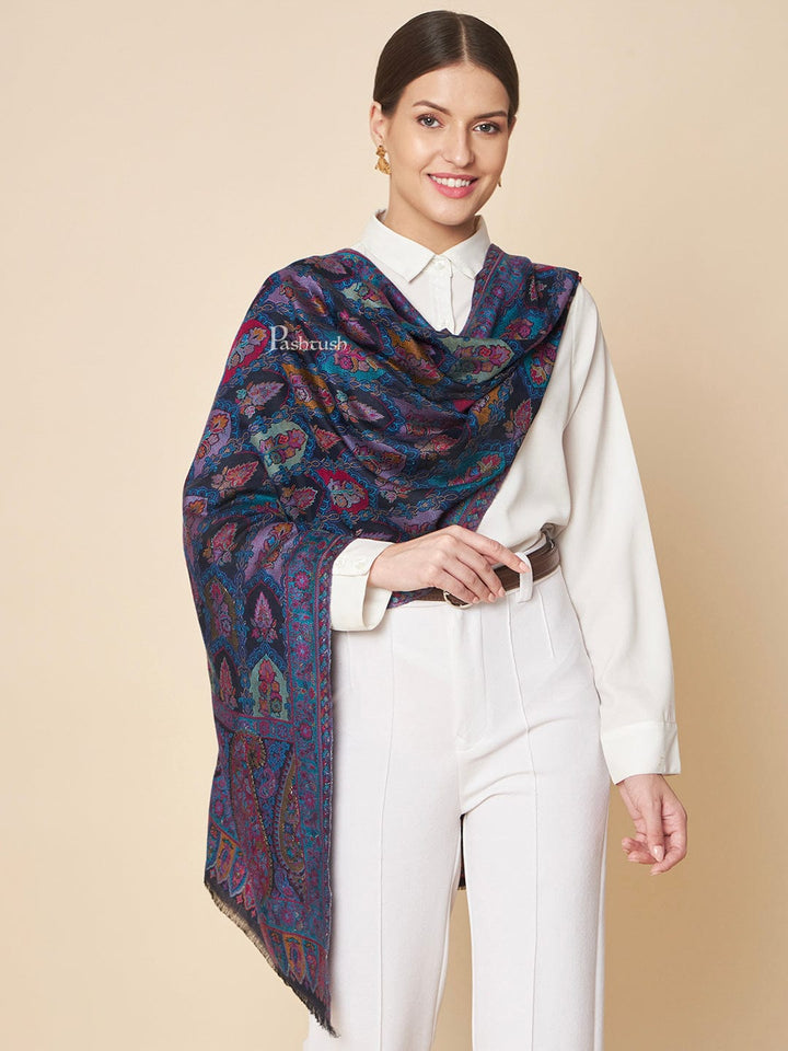 Pashtush India Womens Stoles and Scarves Scarf Pashtush Womens Extra Soft Bamboo Stole, Zari Design, Blue