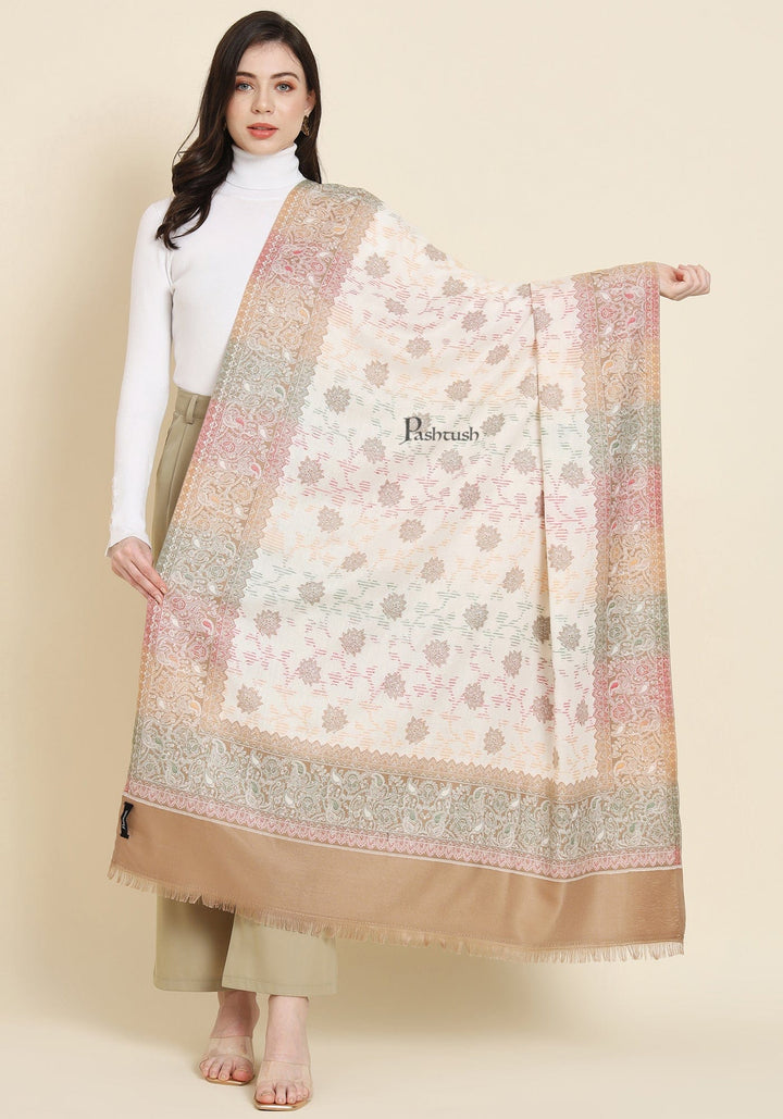 Pashtush India Womens Shawls Pashtush Womens Faux Pashmina Shawl,  Design, Ivory