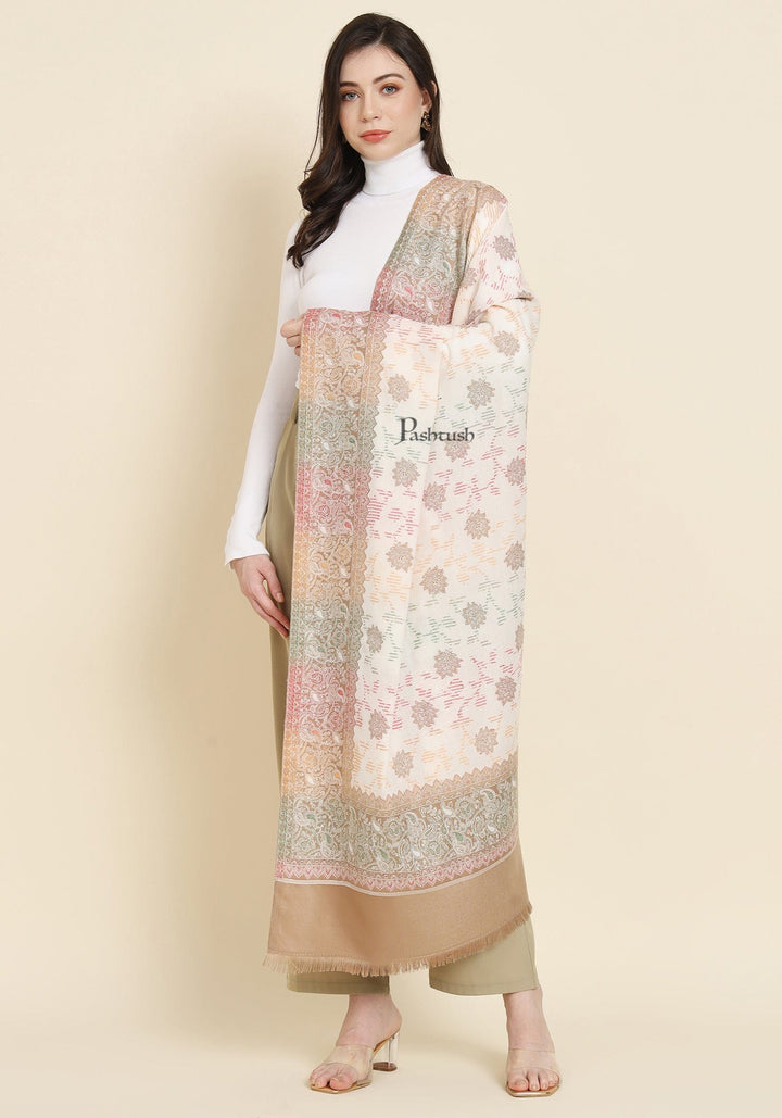 Pashtush India Womens Shawls Pashtush Womens Faux Pashmina Shawl,  Design, Ivory