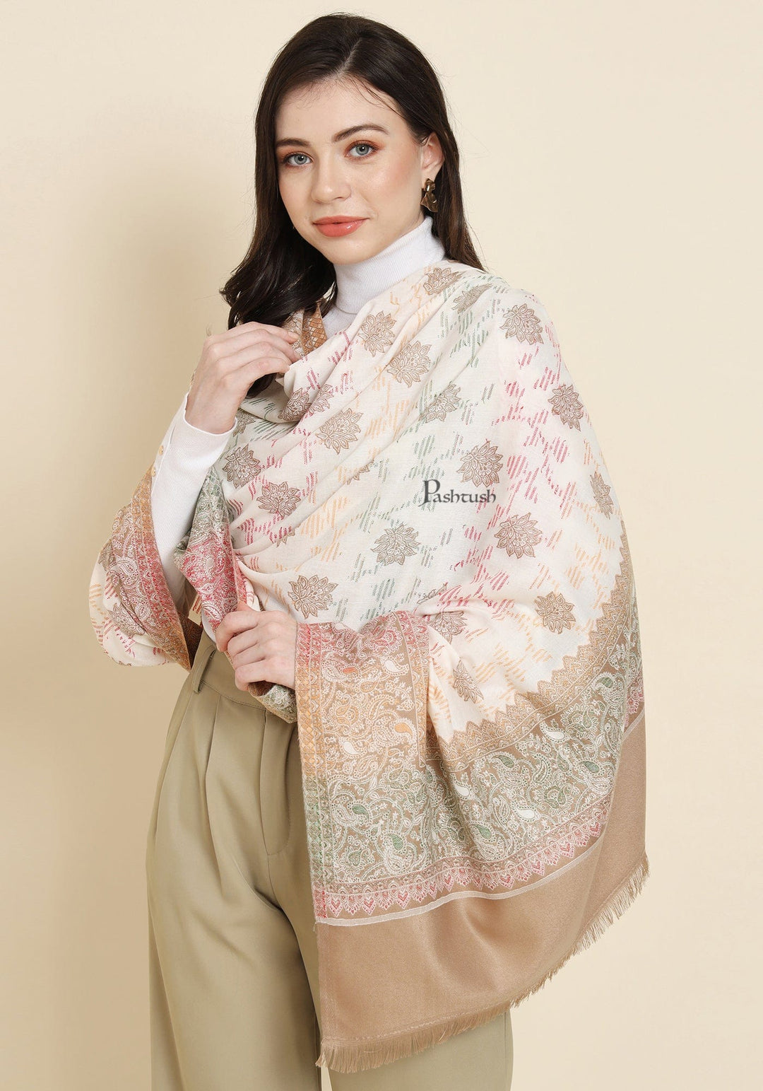 Pashtush India Womens Shawls Pashtush Womens Faux Pashmina Shawl,  Design, Ivory