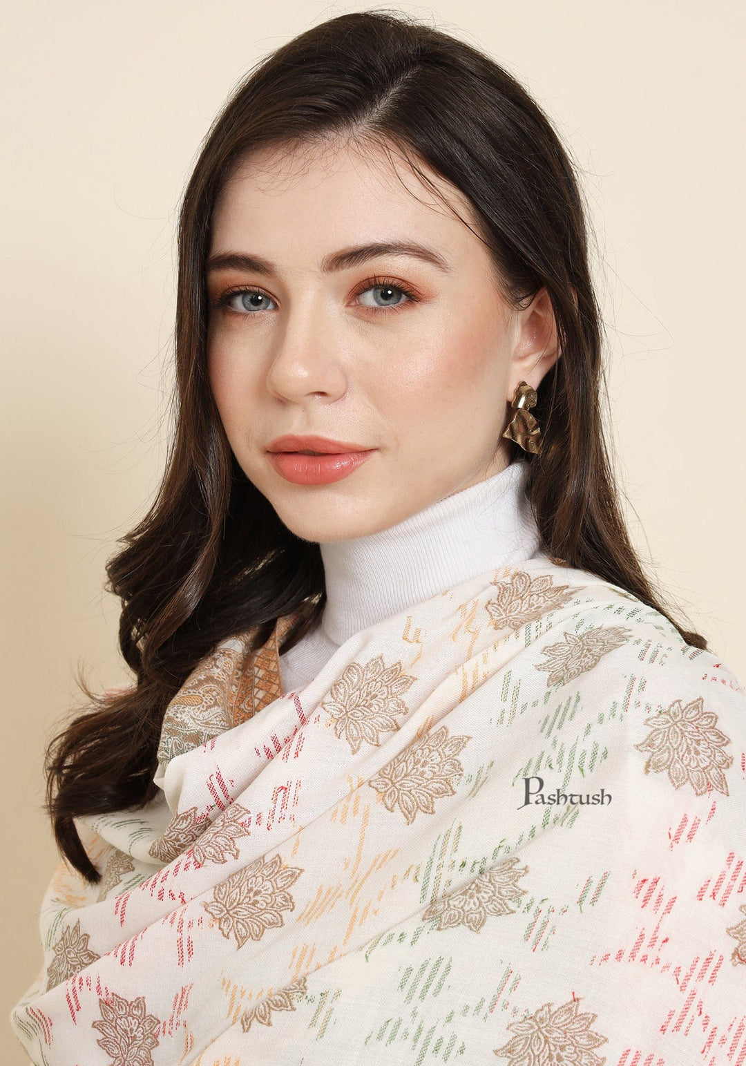 Pashtush India Womens Shawls Pashtush Womens Faux Pashmina Shawl,  Design, Ivory