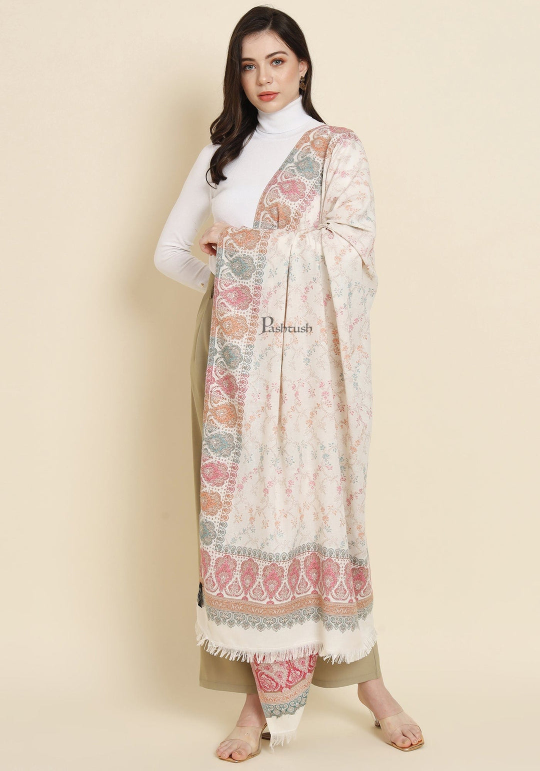 Pashtush India Womens Shawls Pashtush Womens Faux Pashmina Shawl,  Design, Ivory