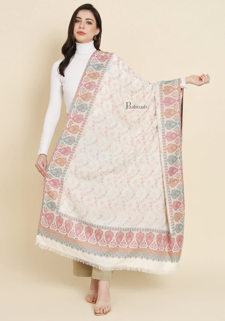 Pashtush India Womens Shawls Pashtush Womens Faux Pashmina Shawl,  Design, Ivory