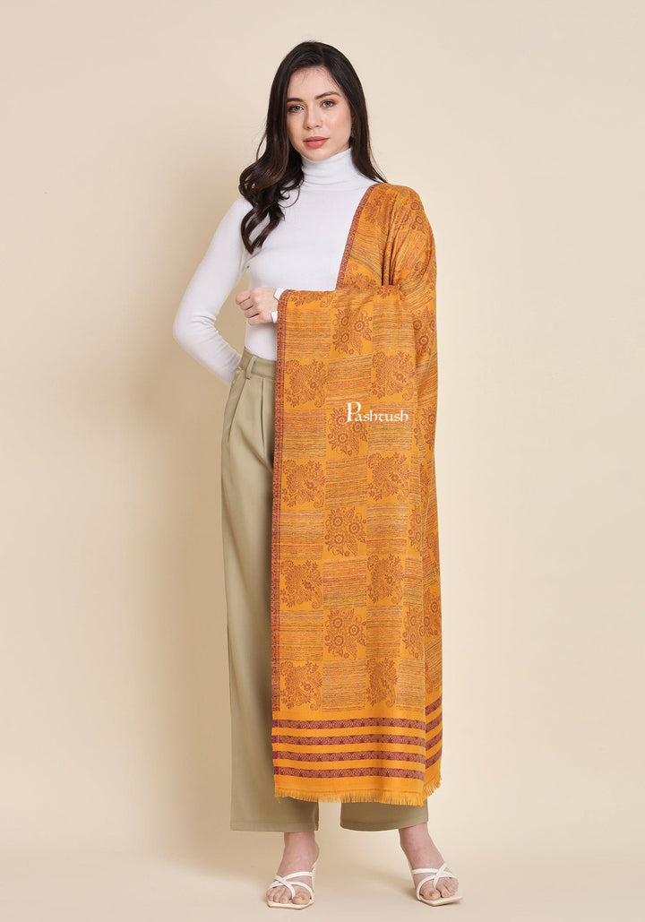 Pashtush India Womens Shawls Pashtush Womens Faux Pashmina Shawl, Design, Mustard