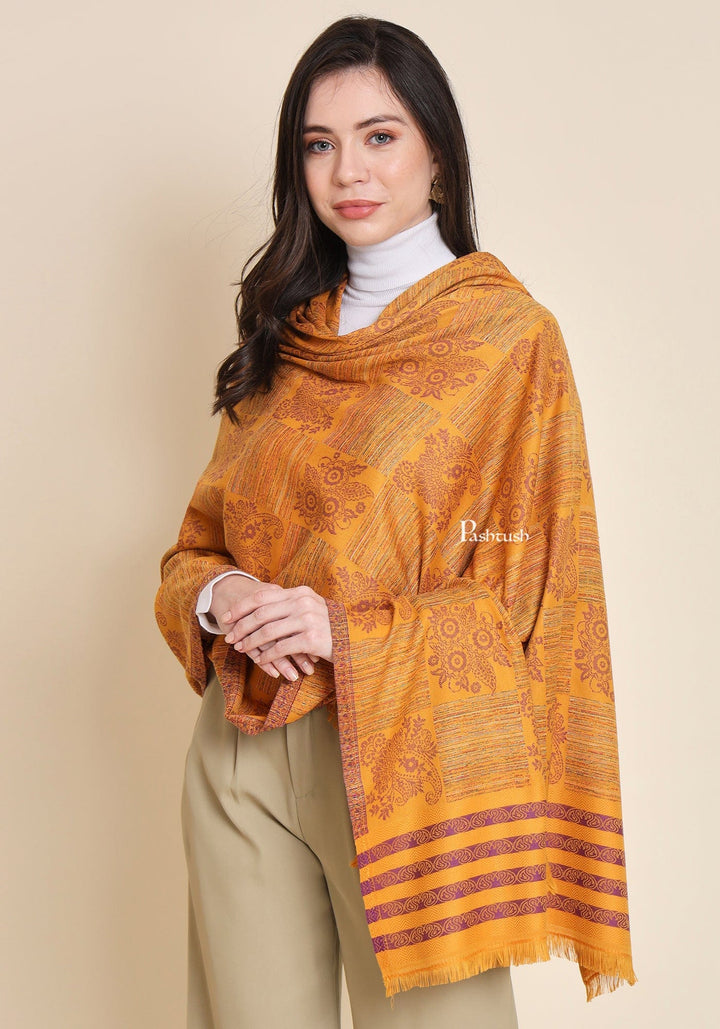 Pashtush India Womens Shawls Pashtush Womens Faux Pashmina Shawl, Design, Mustard