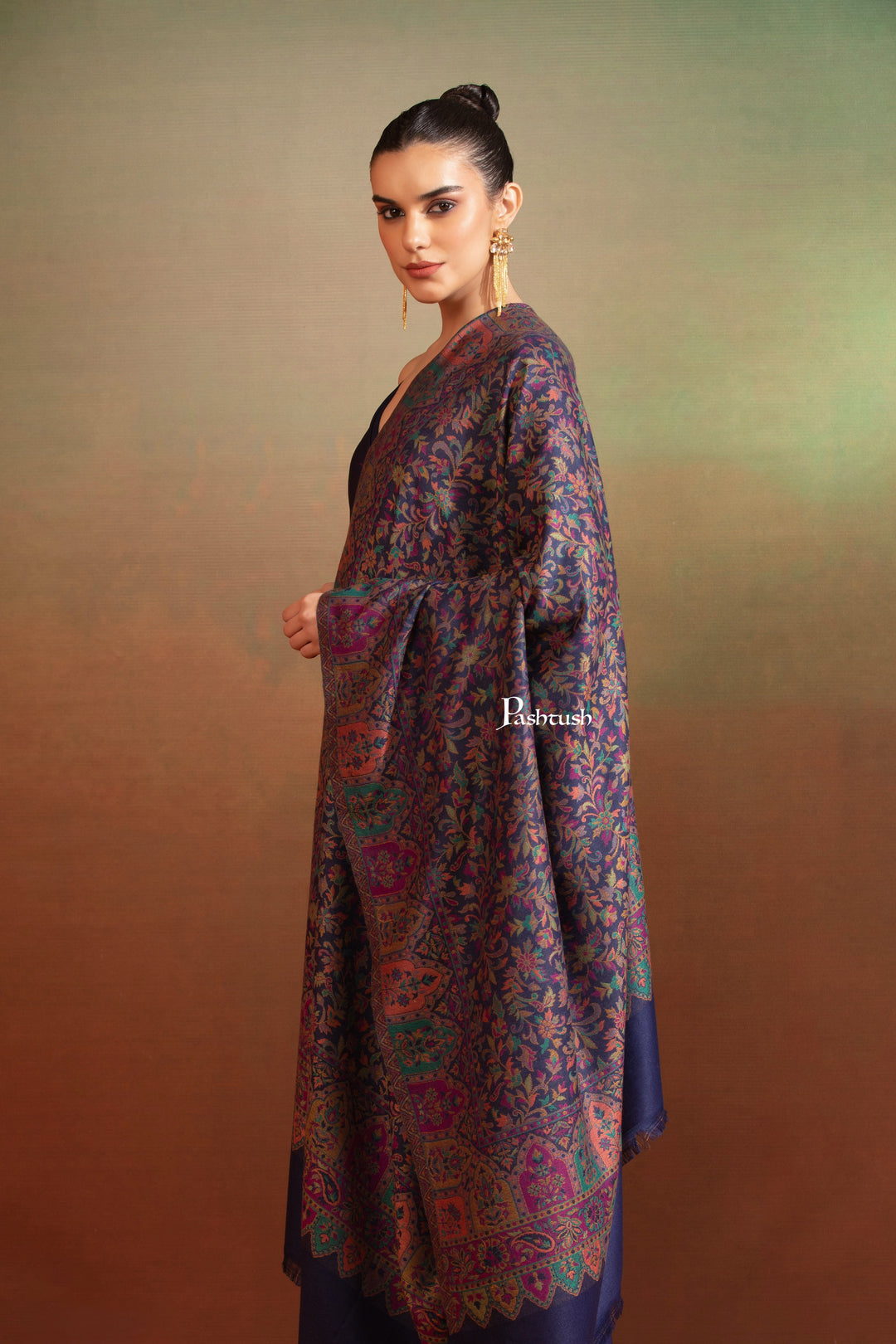 Pashtush India Womens Shawls Pashtush Womens Faux Pashmina Shawl, Ethnic Jamawar  Design, Blue