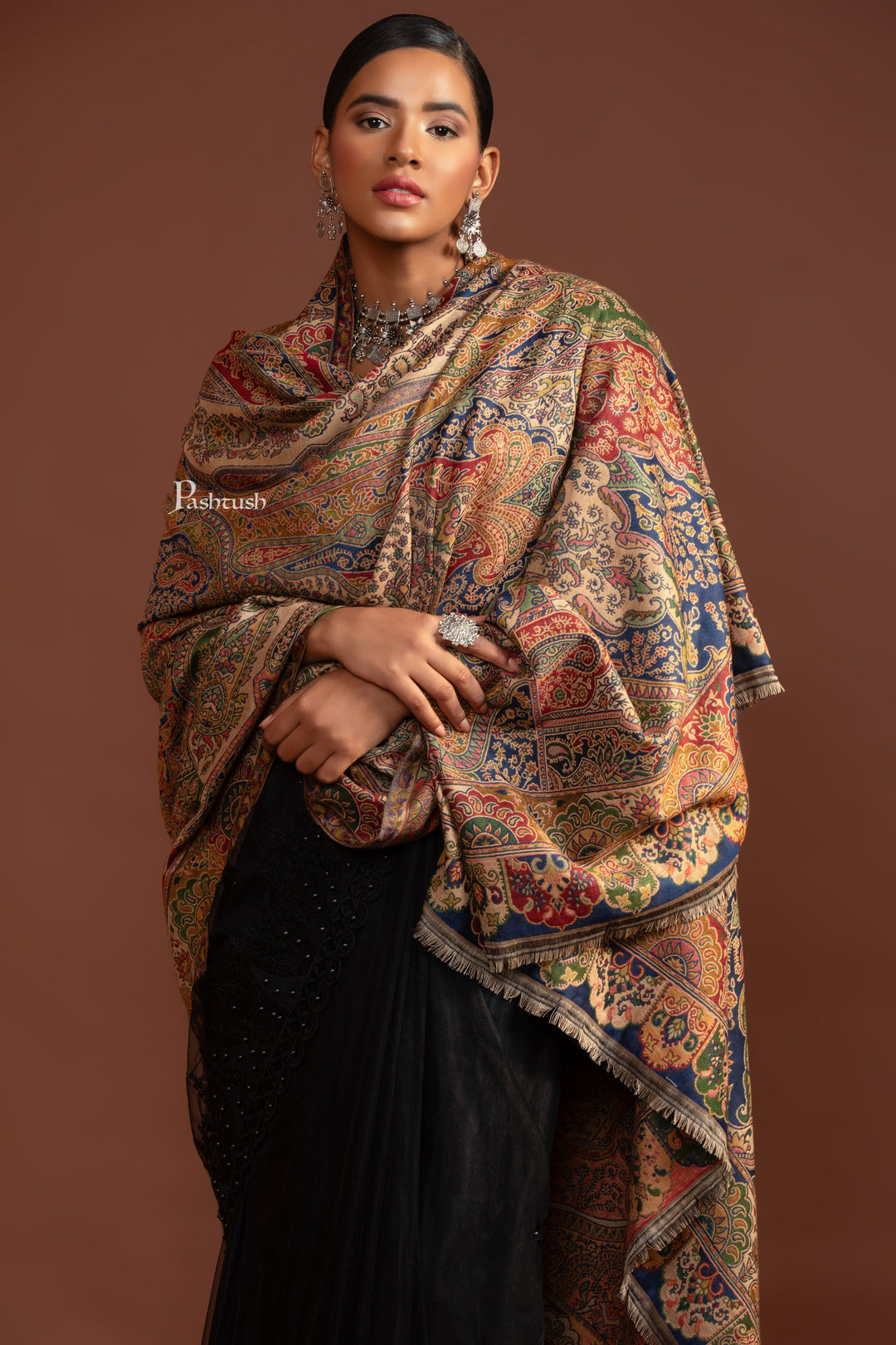 Pashtush India Womens Shawls Pashtush Womens Faux Pashmina Shawl, Ethnic  Pasiley Weave&