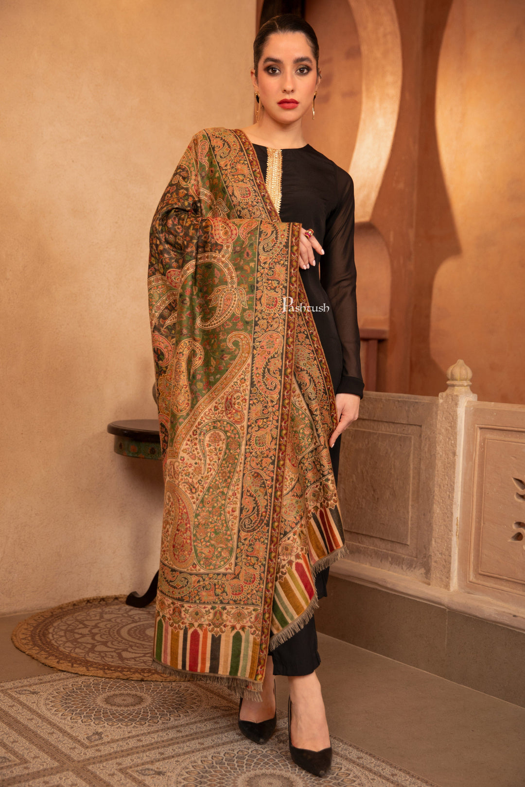 Pashtush India Womens Shawls Pashtush Womens Faux Pashmina Shawl, Ethnic  Pasiley Weave&