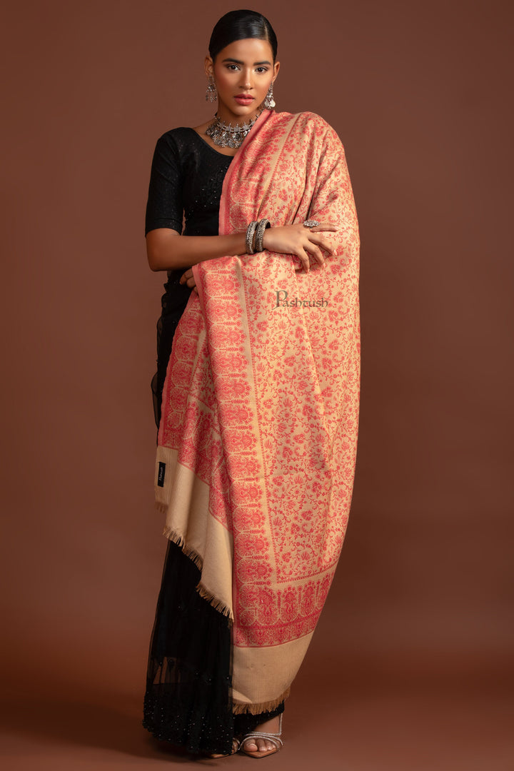 Pashtush India Womens Shawls Pashtush Womens Faux Pashmina Shawl, Ethnic  Weave Design, Beige And Red