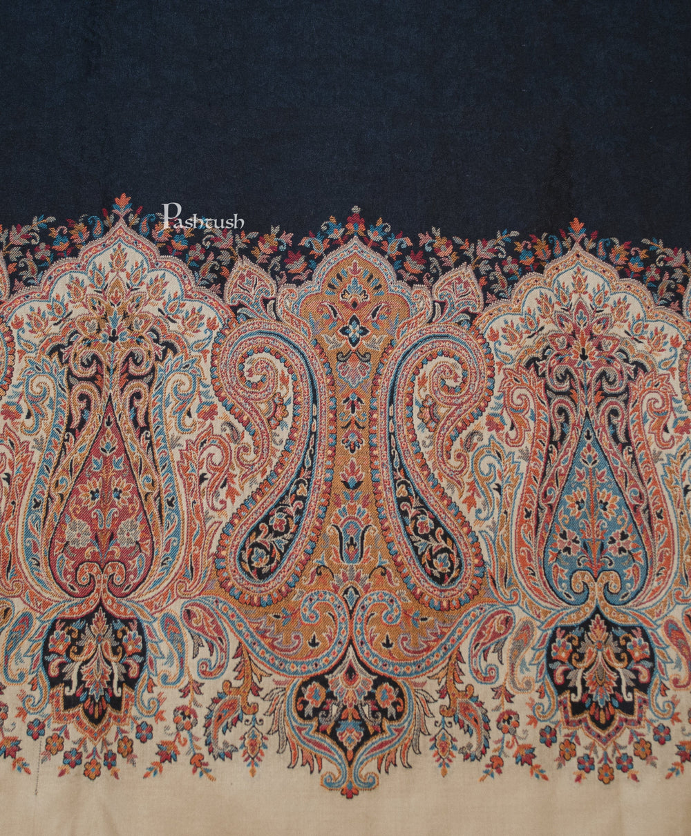 Pashtush India Womens Shawls Pashtush Womens Faux Pashmina Shawl, Ethnic Weave Design, Black And Beige