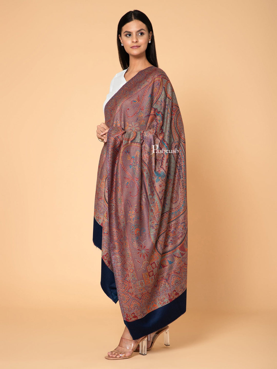 Pashtush India Womens Shawls Pashtush Womens Faux Pashmina Shawl, Ethnic Weave Design, Blue