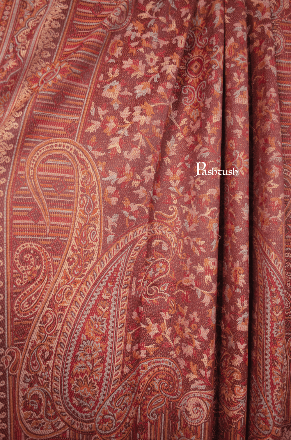 Pashtush India Womens Shawls Pashtush Womens Faux Pashmina Shawl, Ethnic Weave Design, Brown
