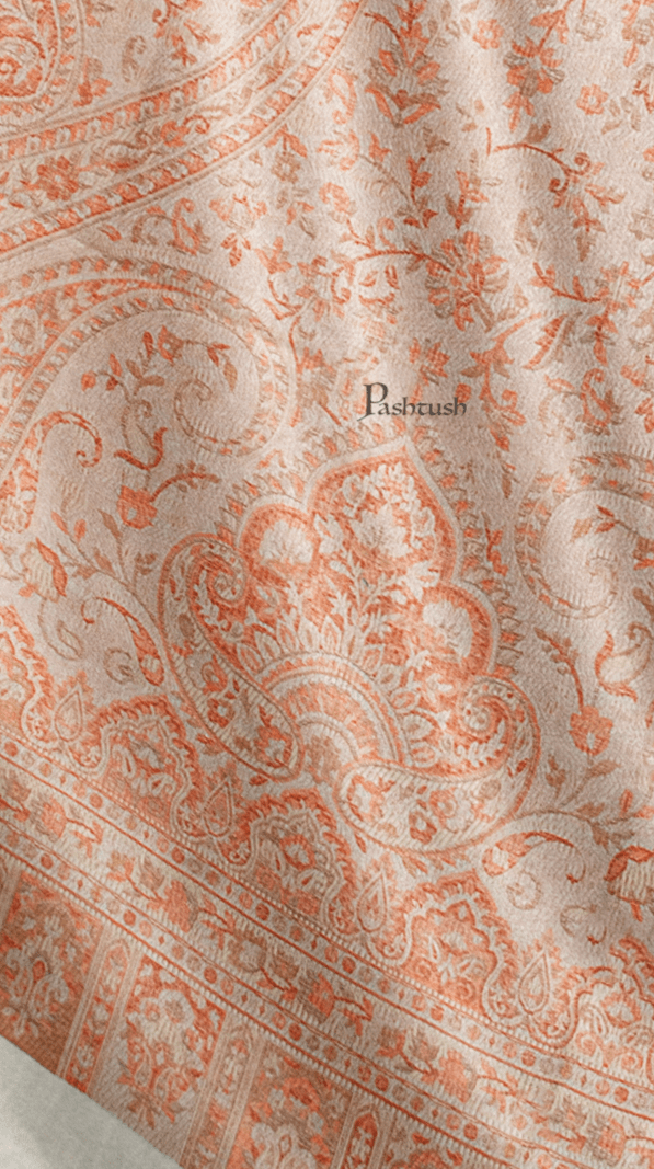 Pashtush India Womens Shawls Pashtush Womens Faux Pashmina Shawl, Ethnic Weave Design, Ivory