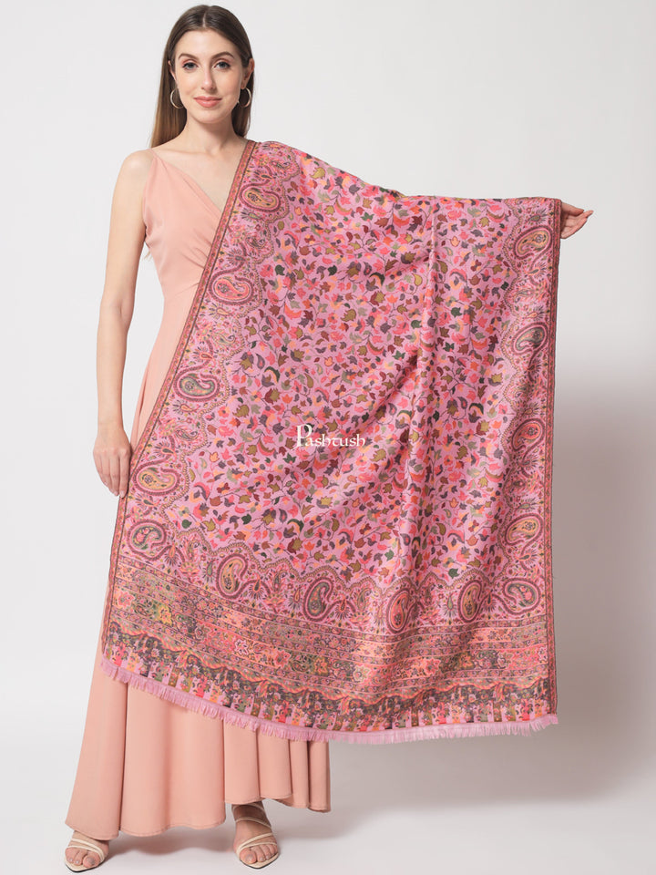 Pashtush India Womens Shawls Pashtush Womens Faux Pashmina Shawl, Ethnic weave Design, Soft Pink