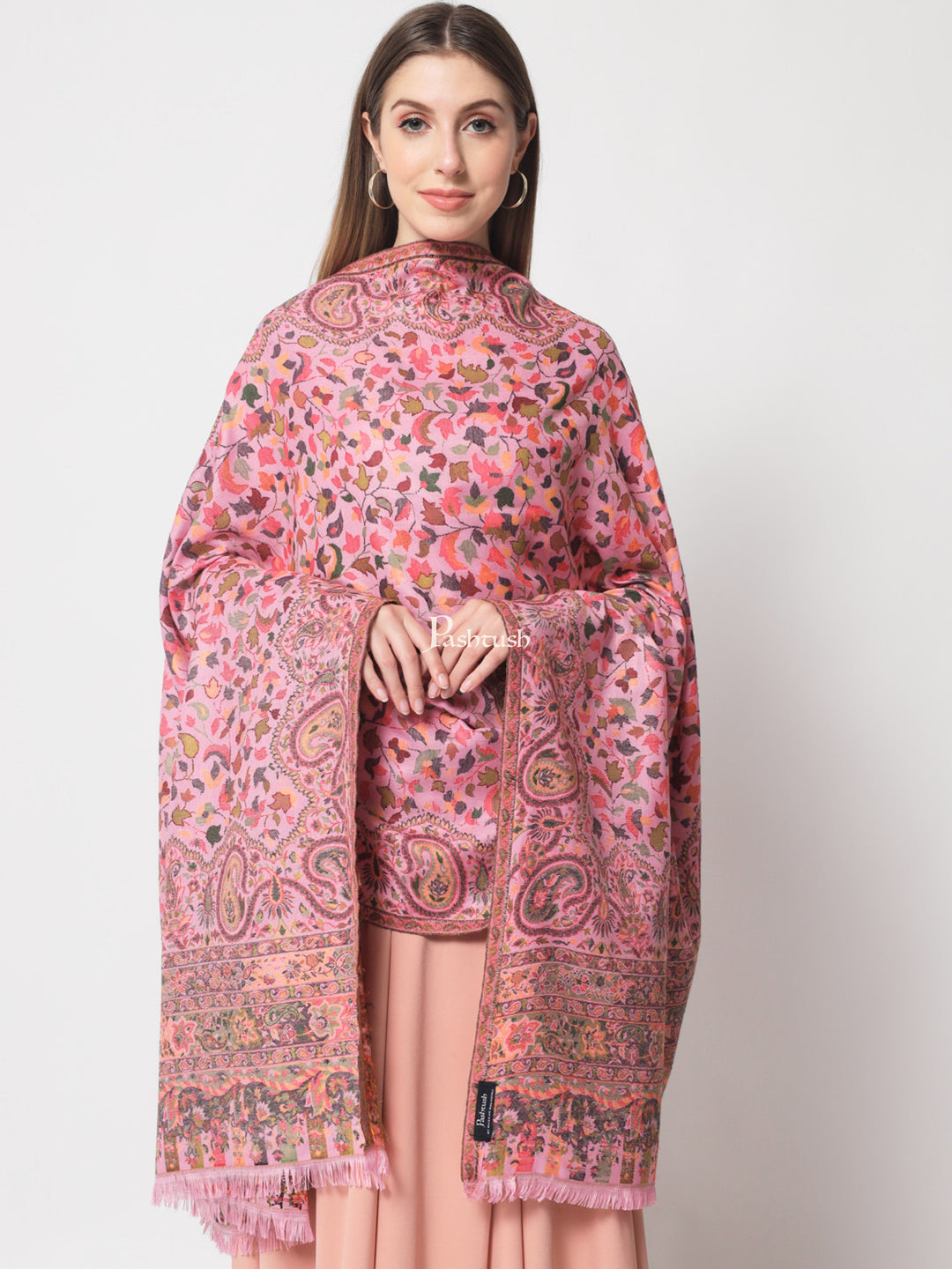 Pashtush India Womens Shawls Pashtush Womens Faux Pashmina Shawl, Ethnic weave Design, Soft Pink