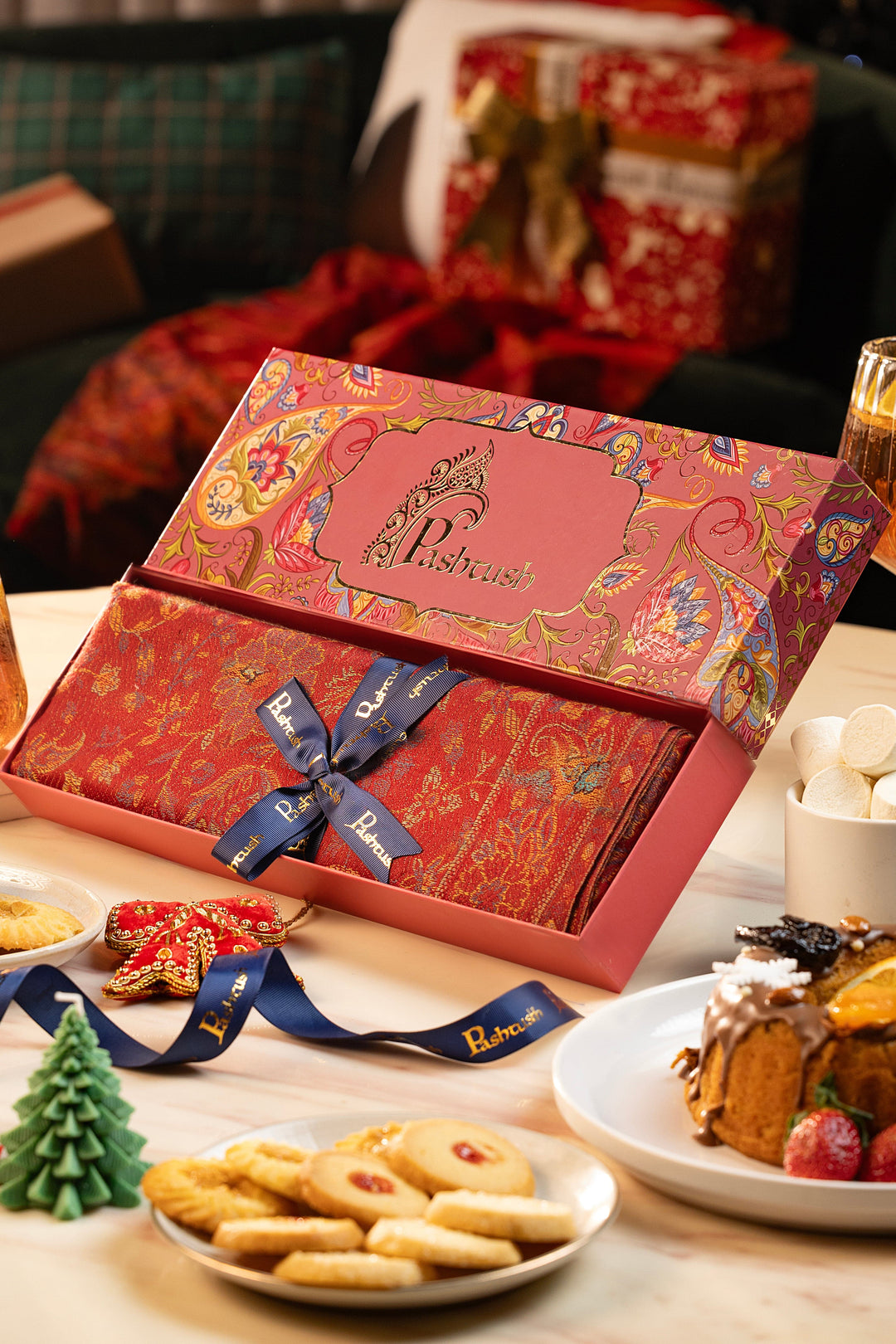 Pashtush India Gift Pack Pashtush Womens Faux Pashmina Shawl, Jamawar Design, Maroon