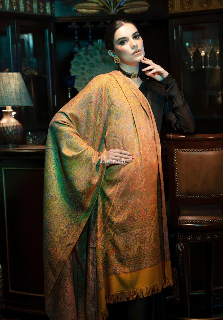 Pashtush India Womens Shawls Pashtush womens Faux Pashmina shawl, Jamawar design, Mustard