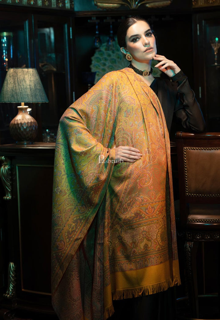 Pashtush India Womens Shawls Pashtush womens Faux Pashmina shawl, Jamawar design, Mustard