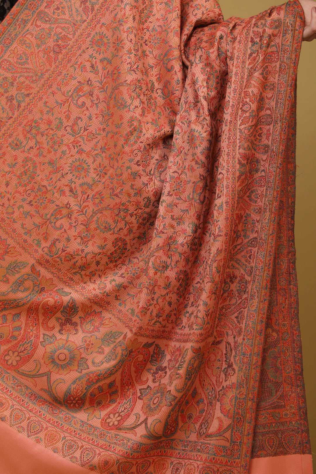Pashtush India Womens Shawls Pashtush Womens Faux Pashmina Shawl, Jamawar Design, Peach